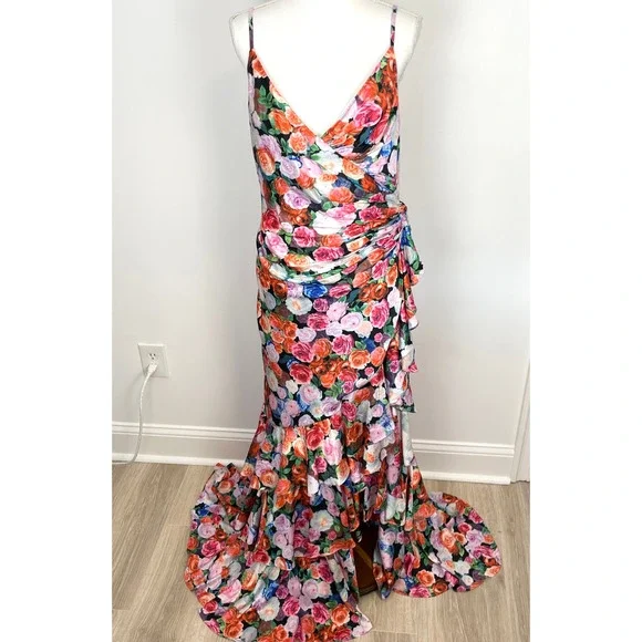 mac duggal floral print asymmetrical ruffle hem dress Floral Print Asymmetrical Ruffle Hem Dress main image 0